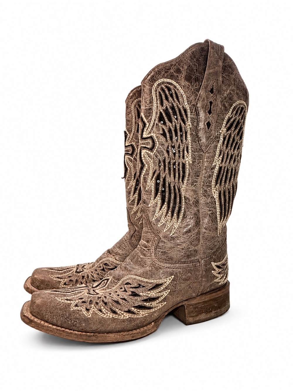 Corral vintage Angel Wing Crystal Western Cowboy Boots Distressed Leather 8.5